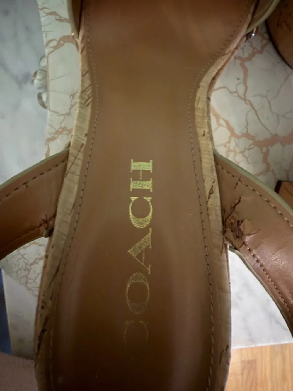 Coach Metallic Gold Cork Platform Sandals with Stud Detail - Picture 5 of 7